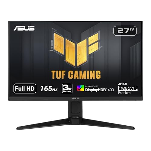 ASUS TUF Gaming VG279QL1A 27” HDR Gaming Monitor, 1080P Full HD, 165Hz (Supports 144Hz), IPS, 1ms, FreeSync Premium, DisplayHDR 400, Extreme Low Motion Blur, Eye Care, HDMI DisplayPort