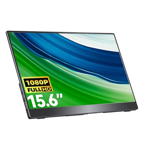 Travel Monitor – Upgraded 15.6 Inch 1080P FHD HDR IPS FreeSync Ultra Slim USB-C Portable Display with Kickstand Dual Type-C Mini HDMI Dual Speakers for Laptop PC Mac Surface Xbox PS4 Switch Phone