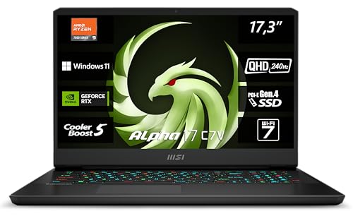 MSI Alpha 17 C7VG-031 Gaming Laptop, 17.3 Inch QHD, 240Hz, AMD Ryzen 9 7945HX, 32GB DDR5-5200, 1TB SSD, NVIDIA GeForce RTX 4070, Windows 11 Home