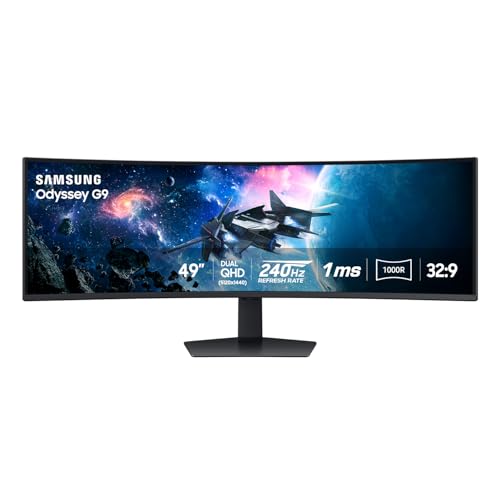 SAMSUNG 49-Inch Odyssey G9 Series DQHD 1000R Curved Gaming Monitor, 1ms(GtG), VESA DisplayHDR 1000, 240Hz, AMD FreeSync Premium Pro, Height Adjustable Stand