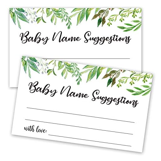 50 Baby Shower Name Suggestion Cards, Greenery Name Suggestion Cards for Baby Shower, Name Suggestion Game, Baby Shower Games, Baby Party Supplies, 3.5 x 2 Inches